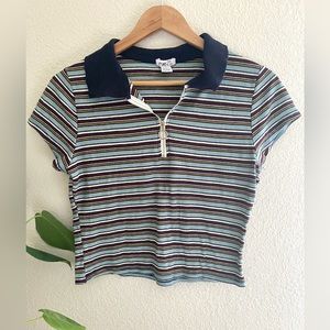 Cropped Collared Baby Tee Polo with Half Zip